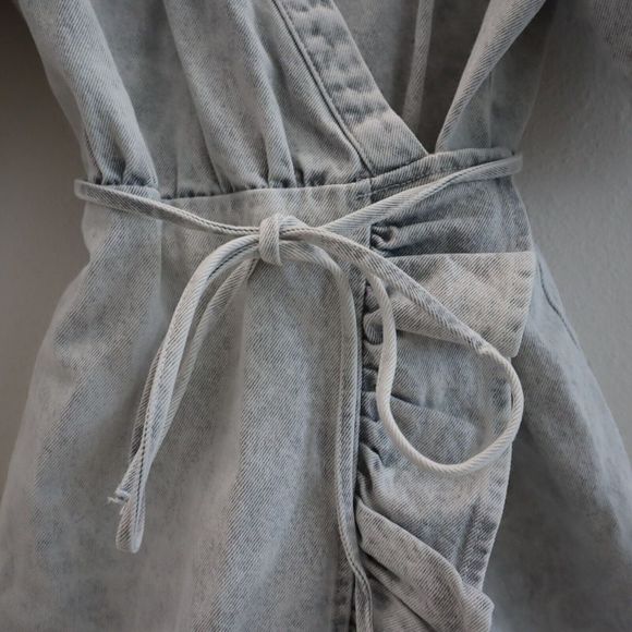 IRO AQ614 Women's Sz 44 US 12 Bleached Gray Mazargue Ruffled Wrap Dress $495 - Picture 8 of 11